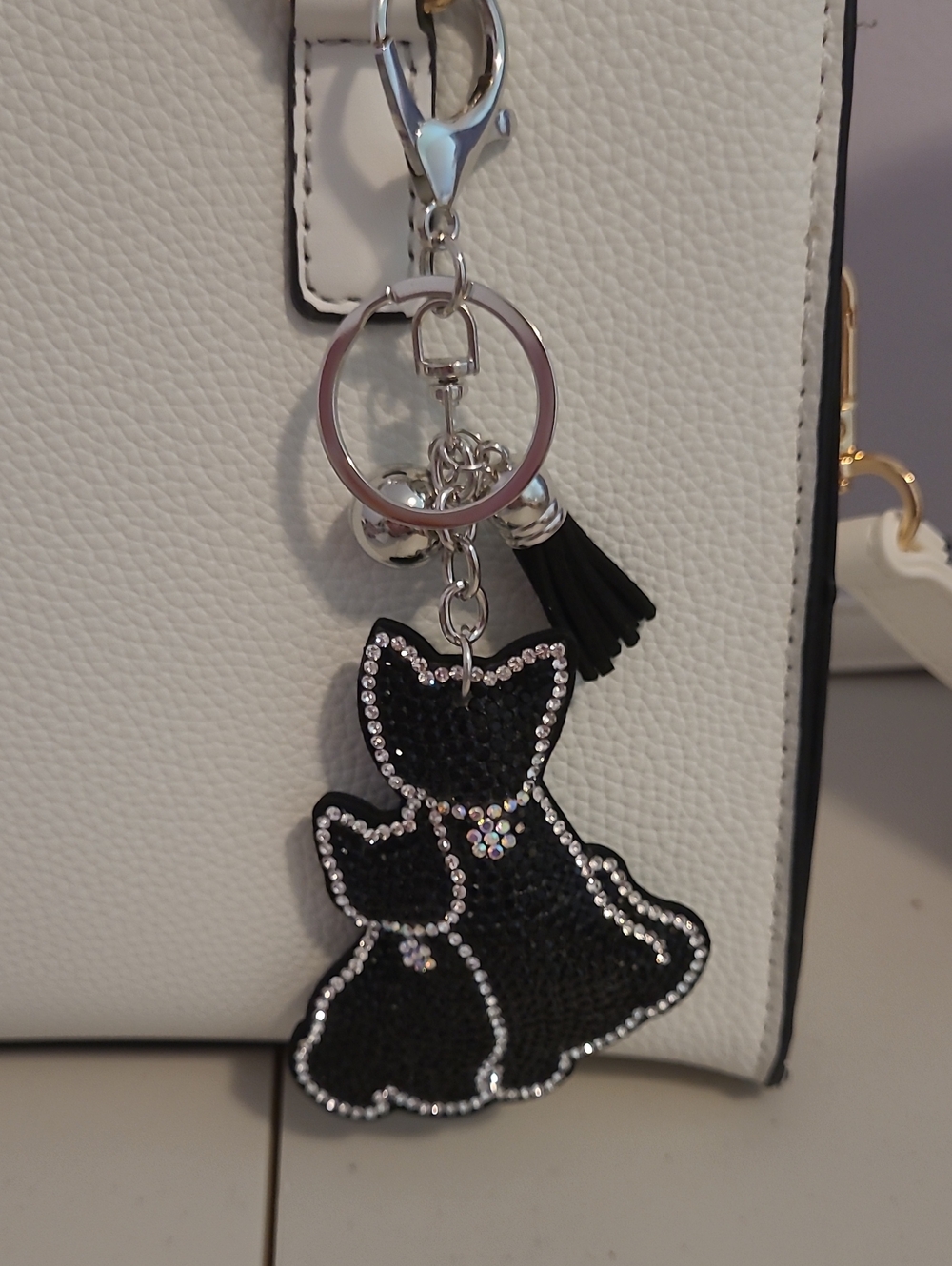 Sparkling Black Cat Duo Keychain Charm